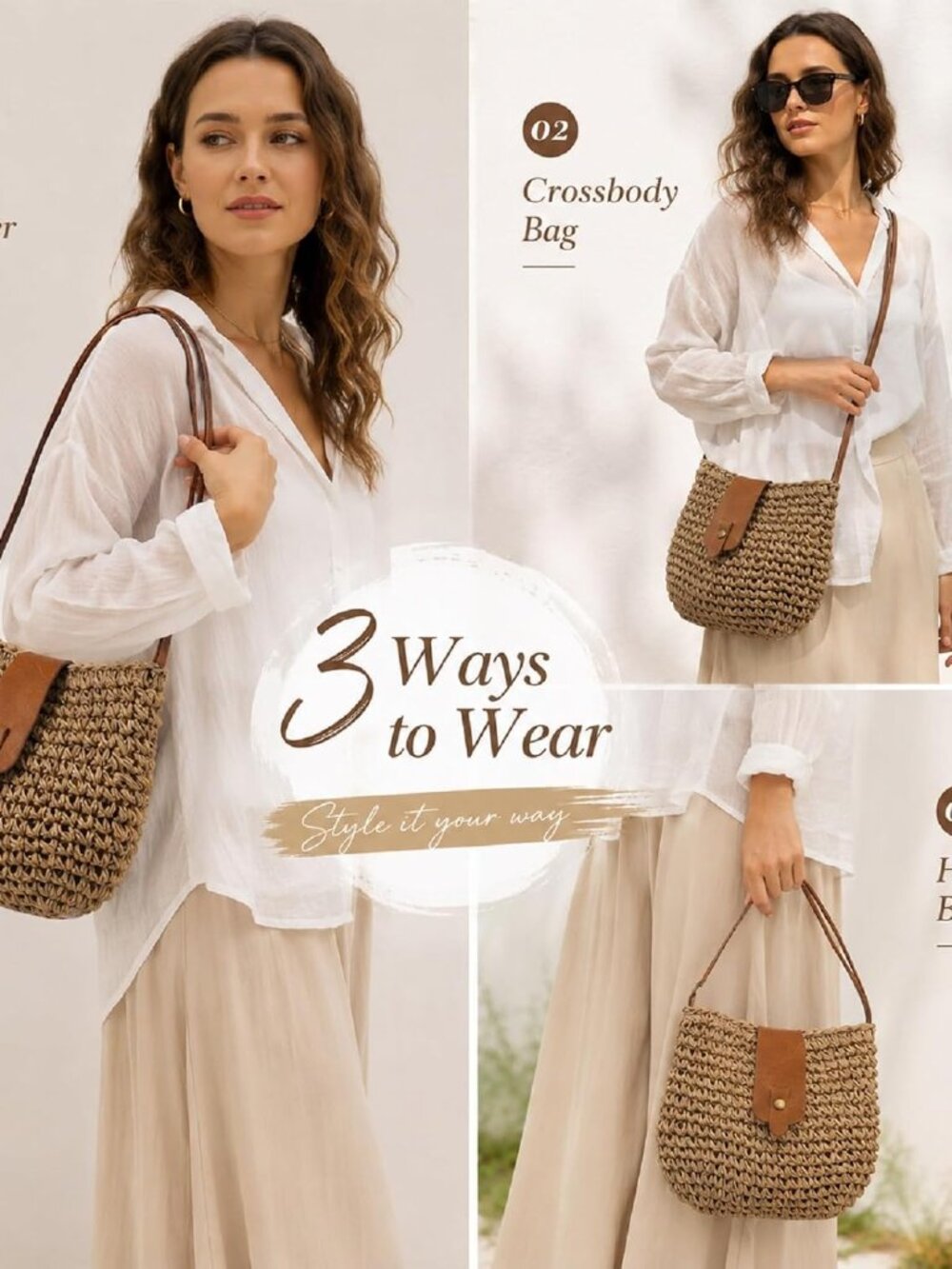 Summer Beach Straw Crossbody Bags for Women Woven Purse Vacation Handbags Straw - Picture 7 of 7
